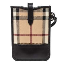 Pre Owned حافظة جوال بربري بريت جلد وكانفاس مقوى كاروهات هايماركت سوداء