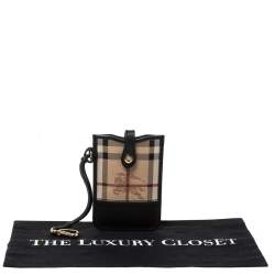 Pre Owned حافظة جوال بربري بريت جلد وكانفاس مقوى كاروهات هايماركت سوداء