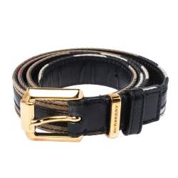 Pre Owned Burberry Beige/Black Super Nova Check Canvas and Leather Trim Belt 90CM