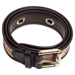 مملوكة مسبقًا Burberry Brown Haymarket Check Coated Canvas and Leather Grommet Buckle Belt 90CM