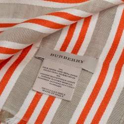 مملوكة مسبقًا Burberry Orange/Beige Stripe Silk Blend Neck Scarf