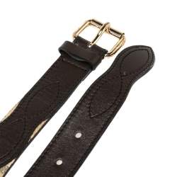 Pre Owned حزام بربري=جلد وكانفاس كاروهات هايماركت أسود/ بيج 90 سم