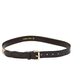 Pre Owned حزام بربري=جلد وكانفاس كاروهات هايماركت أسود/ بيج 90 سم