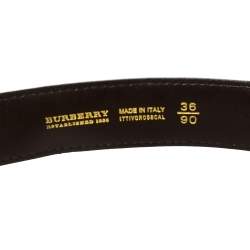 Pre Owned حزام بربري=جلد وكانفاس كاروهات هايماركت أسود/ بيج 90 سم