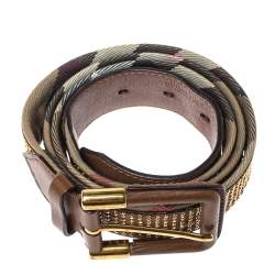 مملوكة مسبقًا حزام بربري جلد مرصع و كانفاس مربعات نوفا بني 100 سم