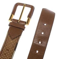 مملوكة مسبقًا حزام بربري جلد مرصع و كانفاس مربعات نوفا بني 100 سم