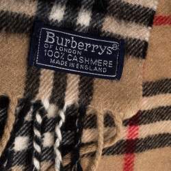Pre Owned Burberry Vintage Beige Check Fringed Cashmere Muffler