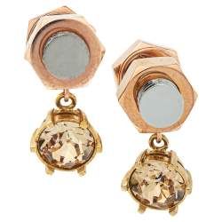 Burberry Two Tone Crystal Nut & Bolt Drop Earrings