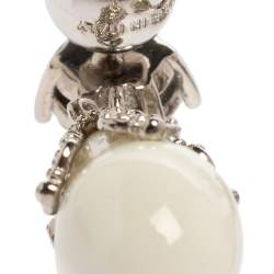 Pre Owned Burberry Palladium Plated White Faux Pearl Teardrop Earring