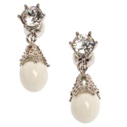 Pre Owned Burberry Palladium Plated White Faux Pearl Teardrop Earring