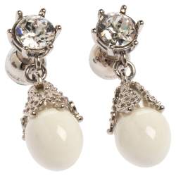 Pre Owned Burberry Palladium Plated White Faux Pearl Teardrop Earring