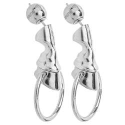 Pre Owned Burberry Palladium Plated Hoof Hoop Earrings