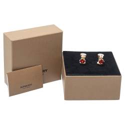 Pre Owned Burberry Two Tone Scarlet Crystal Nut & Bolt Drop Earrings