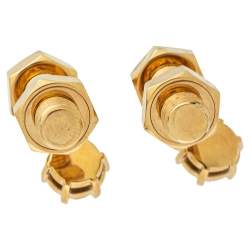 Burberry Gold Plated Leather Inlay Nut & Bolt Drop Earrings