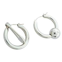 مملوكة مسبقًا Burberry Palladium Plated Kilt Pin and Ball Charm Hoop Earrings