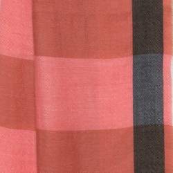 Pre Owned Burberry Coral Pink Fluro Lightweight Mega Check Cashmere Scarf