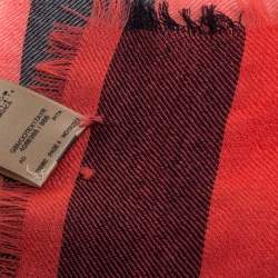 Pre Owned Burberry Coral Pink Fluro Lightweight Mega Check Cashmere Scarf