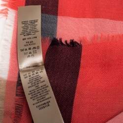 Pre Owned Burberry Coral Pink Fluro Lightweight Mega Check Cashmere Scarf