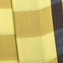 Pre Owned Burberry Yellow Check Pattern Cashmere Scarf
