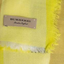 Pre Owned Burberry Yellow Check Pattern Cashmere Scarf