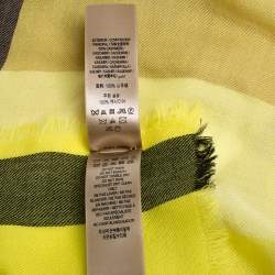 Pre Owned Burberry Yellow Check Pattern Cashmere Scarf