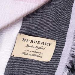 Pre Owned Burberry Lavender & Black Check Pattern Cashmere Scarf