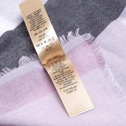 Pre Owned Burberry Lavender & Black Check Pattern Cashmere Scarf