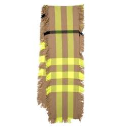 Pre Owned Burberry Yellow & Beige Half Mega Check Fringed Wool Stole