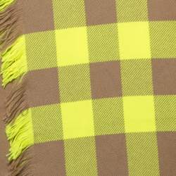 Pre Owned Burberry Yellow & Beige Half Mega Check Fringed Wool Stole