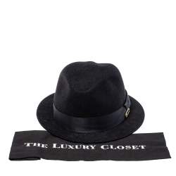 Pre Owned Burberry Black Rabbit Fur Felt Fedora Hat M