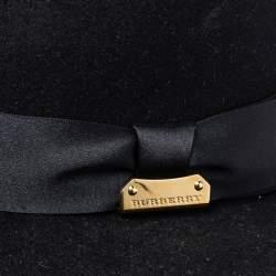 Pre Owned Burberry Black Rabbit Fur Felt Fedora Hat M