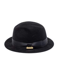 Pre Owned Burberry Black Rabbit Fur Felt Fedora Hat M