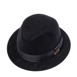 Pre Owned Burberry Black Rabbit Fur Felt Fedora Hat M