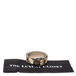 مملوكة مسبقًا Burberry Beige/Metallic Grey Check Canvas and Leather Belt 100CM