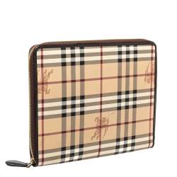 Pre Owned Burberry Beige/Brown Haymarket Check PVC Zip Around iPad Case