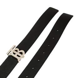 Pre Owned حزام بربري إبزيم أيقونة مونوغرامي ذو وجهين جلد بني/ أسود مقاس متوسط