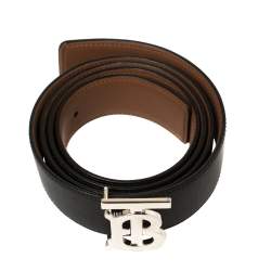 Pre Owned حزام بربري إبزيم أيقونة مونوغرامي ذو وجهين جلد بني/ أسود مقاس متوسط