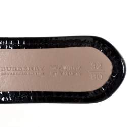 مملوكة مسبقًا حزام بربري إبزيم غرومنت جلد لامع وكانفاس مقوى كاروهات نوفا بيج/ أسود 80 سم