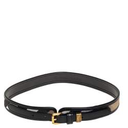 Burberry Black/Beige Nova Check Canvas and Leather Slim Belt 70 CM