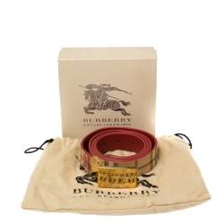 Pre Owned Burberry Beige/Red Haymarket PVC Plaque Belt 100CM