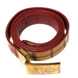 Burberry Beige/Red Haymarket PVC Plaque Belt 100CM