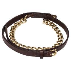 مملوكة مسبقًا حزام سكيني بربري جلد وسلسلة ذهبي/بني 85 سم