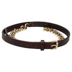 مملوكة مسبقًا حزام سكيني بربري جلد وسلسلة ذهبي/بني 85 سم