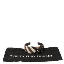 Pre Owned Burberry Beige House Check Canvas Leather Buckle Trim Headband