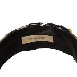 Pre Owned Burberry Beige House Check Canvas Leather Buckle Trim Headband