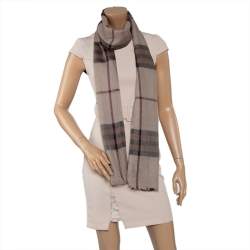 Burberry Dark Beige Checked Wool & Silk Scarf Burberry | TLC