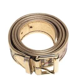 مملوكة مسبقًا حزام بربري إبزيم قصة ليزر كانفاس كاروهات هايماركت وجلد ذهبي/ بيج 100 سم