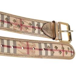 مملوكة مسبقًا حزام بربري إبزيم قصة ليزر كانفاس كاروهات هايماركت وجلد ذهبي/ بيج 100 سم