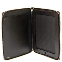 Pre Owned Burberry Beige/Brown Haymarket Check PVC and Leather Zip Around iPad Case