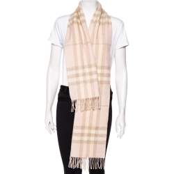 Burberry Pink Giant Check Frilled Cashmere Stole